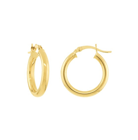 14K White Gold 3mm x 20mm Polished Hoop Earrings - Available in Yellow, White, and Rose Gold