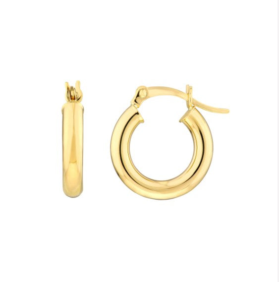 14K White Gold 3mm x 15mm Polished Hoop Earrings - Available in Yellow, White, and Rose Gold