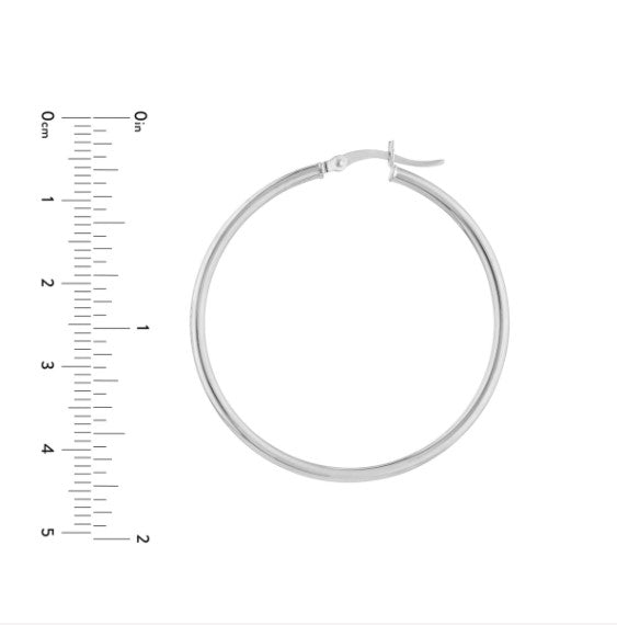 14K Yellow Gold 2mm x 40mm Polished Hoop Earrings - Available in Yellow, White, and Rose Gold