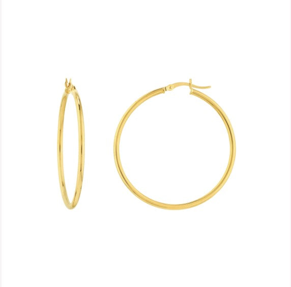 14K White Gold 2mm x 40mm Polished Hoop Earrings - Available in Yellow, White, and Rose Gold