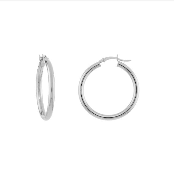 14K White Gold 3mm x 30mm Polished Hoop Earrings - Available in Yellow or White Gold