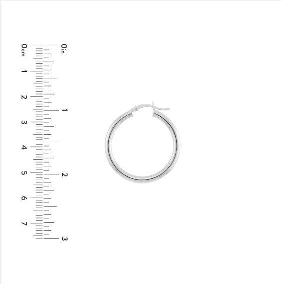 14K White Gold 3mm x 30mm Polished Hoop Earrings - Available in Yellow or White Gold