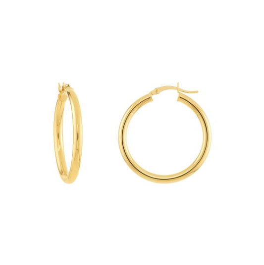 14K Yellow Gold 3mm x 30mm Polished Hoop Earrings - Available in Yellow or White Gold