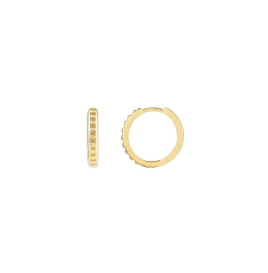 14k Yellow Gold Channel Bead Hinged Hoop Earrings