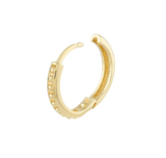 14k Yellow Gold Channel Bead Hinged Hoop Earrings