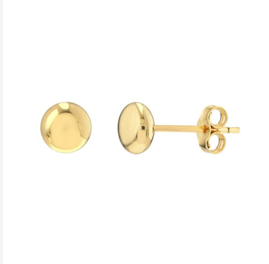 14K Yellow Gold 5.5mm Flat Round Pebble Stud Earrings